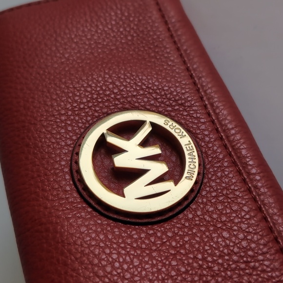 Michael Kors Fulton Continental Flap Wallet Clutch Red/Cherry Pebble Leather - Picture 3 of 12